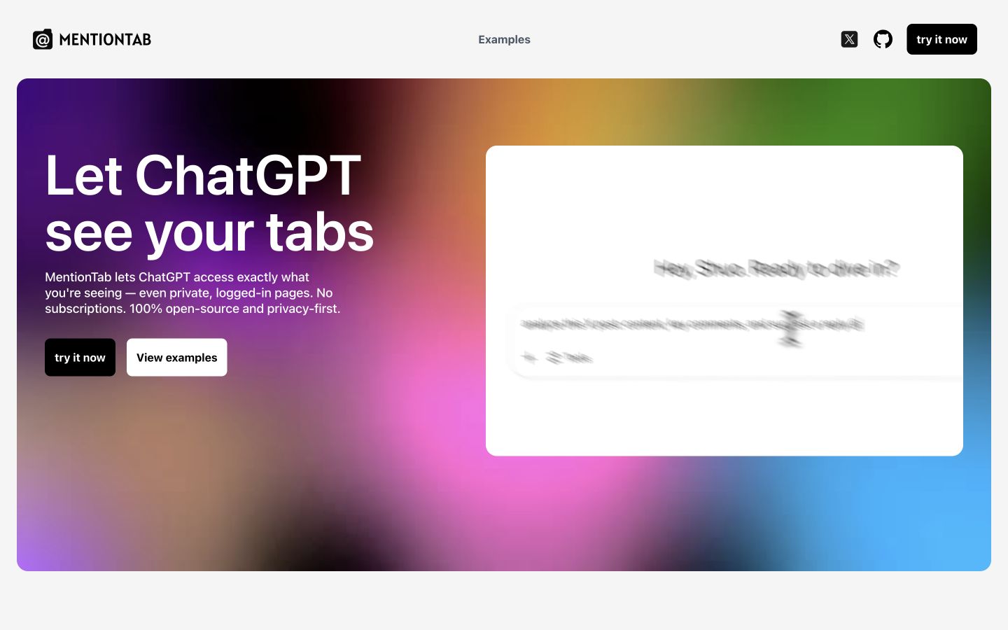 MentionTab product homepage showing browser tab context for ChatGPT